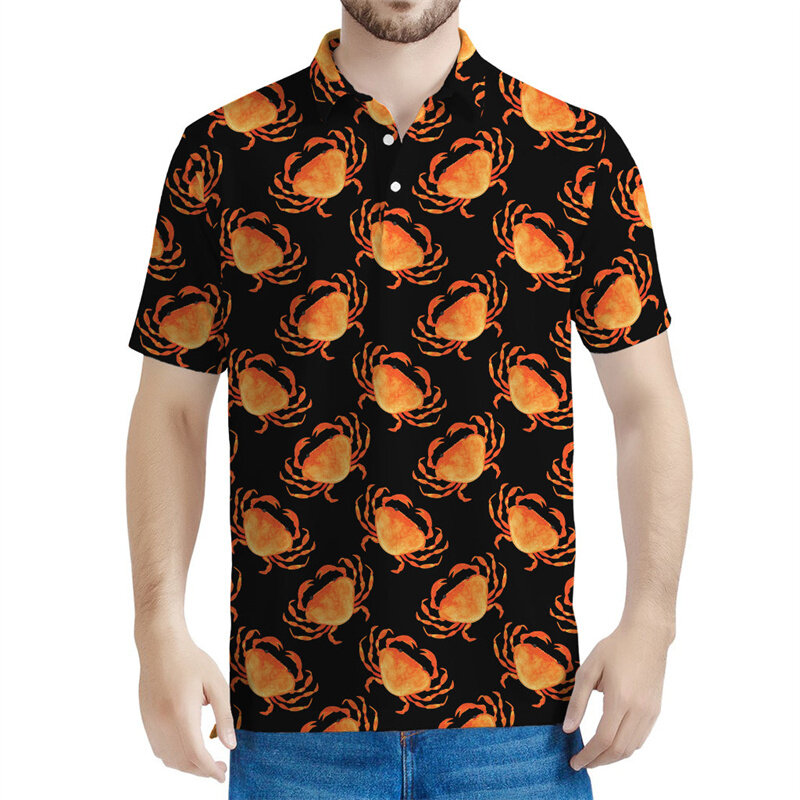 Cute Animal Crab Pattern Polo Shirt For Men 3D Printed T-shirt Kids Summer Streetwear Women Short Sleeve Tops Lapel Tee Shirts