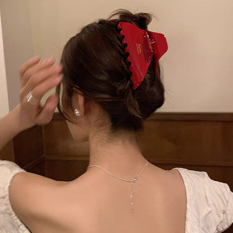 Garra de pelo de gran tamaño de 10cm de largo, accesorios para el cabello rojo de acetato de cangrejo para niñas y mujeres, tocado, peinado de moda