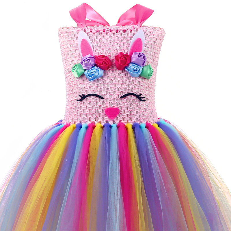 Easter Bunny Costume for Girls Birthday Holiday Clothes Rainbow Flowers Girl Rabbit Tutu Princess Dress Kids Halloween Costumes