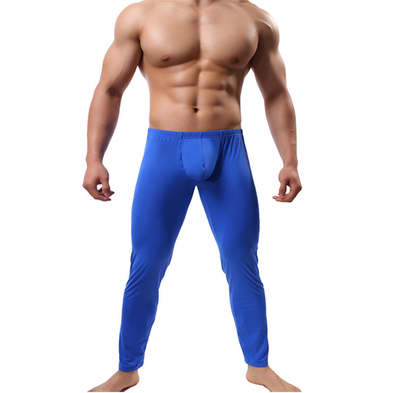 Мужские осенние штаны для сна ледяные шелковые облегающие леггинсы тонкие эластичные кальсоны спортивные брюки для фитнеса Повседневная однотонная удобная домашняя одежда
