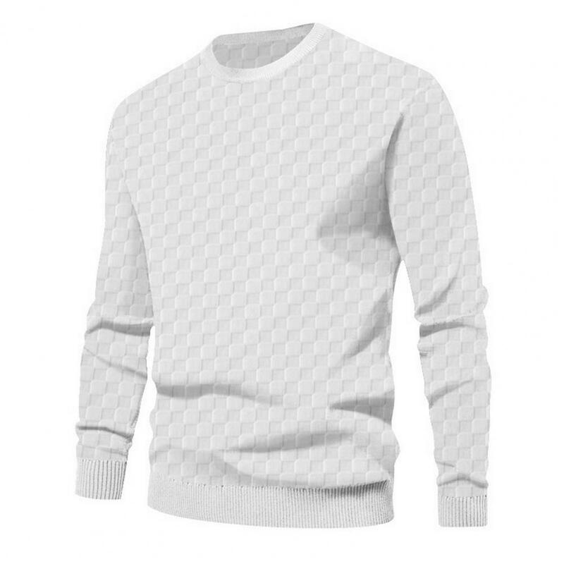 Loose Fit Top Checkered Pattern Long Sleeve Pullover for Men Loose Fit T-shirt with Elastic Cuff Soft Fabric Spring Fall Top