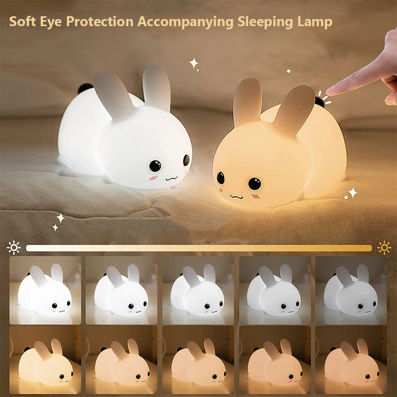 Bunny Night Lights para crianças, Dual Color, USB recarregável, controle remoto, Touch Bedside Lamp, Presentes fofos para berçário do bebê