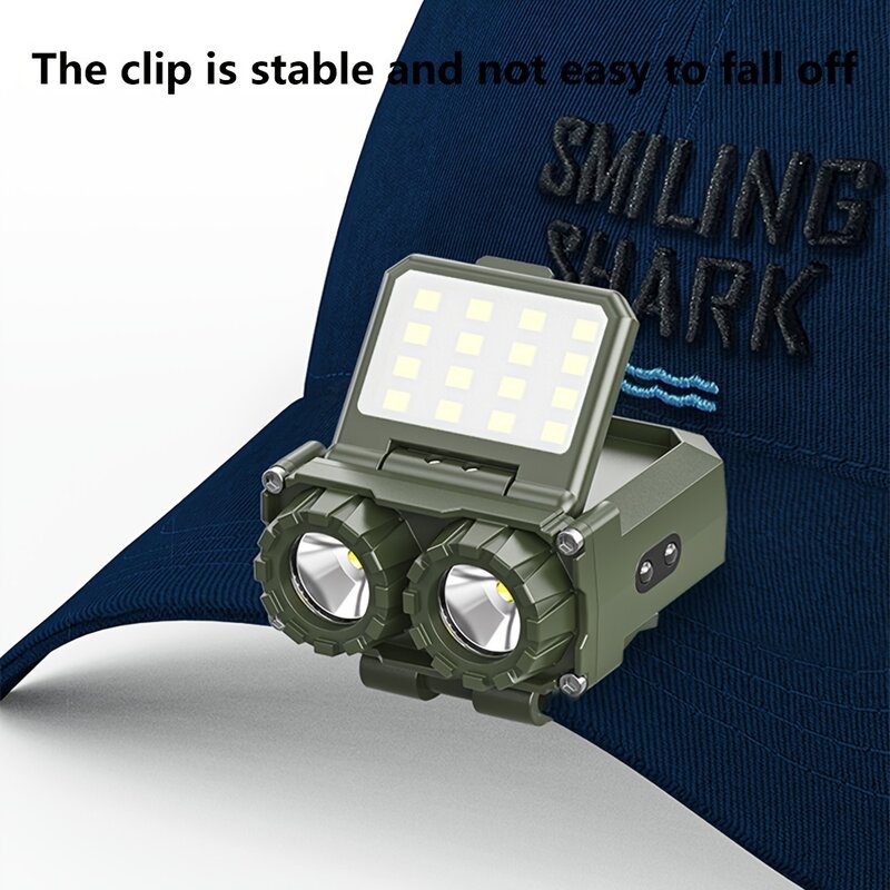 Small Portable Motion Sensor Cap Clip Headlamp USB-C Rechargeable LED Head Lamp White Red Work Light Fishing Flashlight Torch