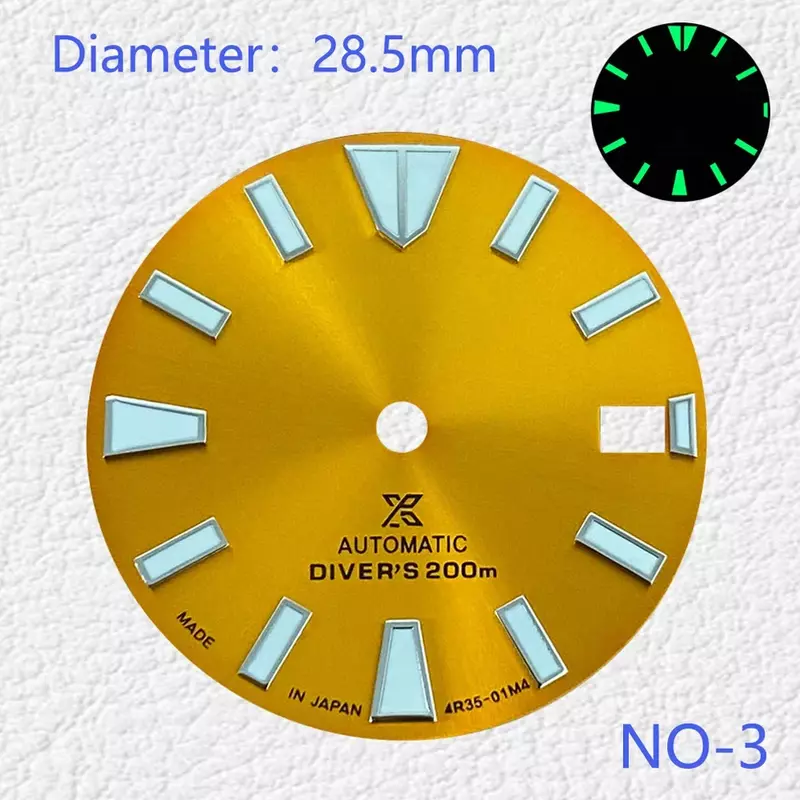 28.5mmGormment 녹색 발광 다이얼, NH35, NH36, 4R, 7S 용, 자동 무브먼트 시계 액세서리