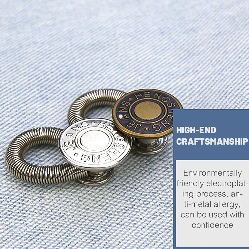 6PCS Jeans Waist Extension Adjustable Stretch Button Spring Trousers General Metal Buttons Accessories