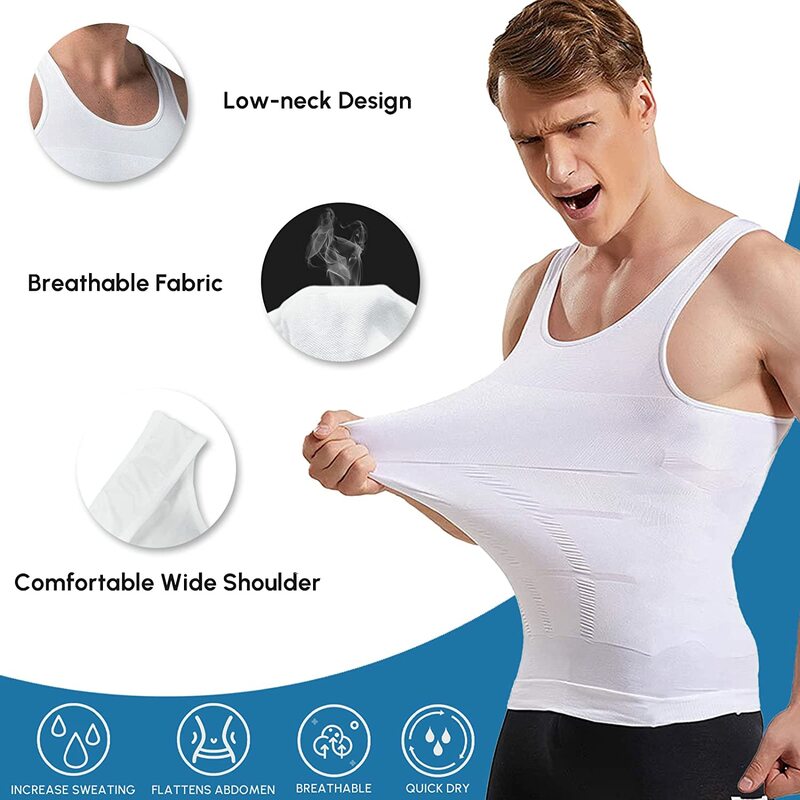 Shapers Men T Shirt Slimming Body Tummy Control Vest Shirt Compression Abdomen Shaper Shirt Gym Sports Underwear Top Shapers