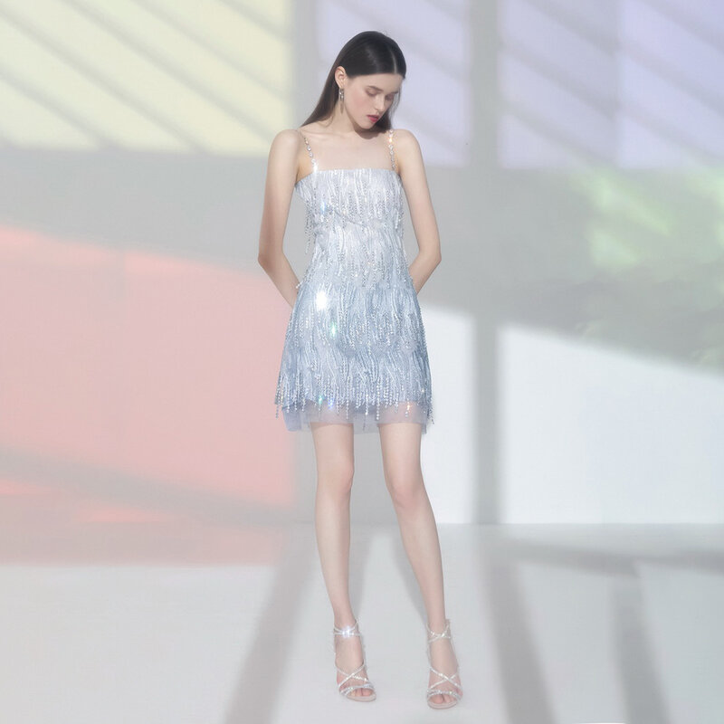 Französisch Damen Temperament Kleid der Frauen Heiße Diamant Hosenträger Rock Design Gefühl Mesh Kleid Sommer Neue Stil