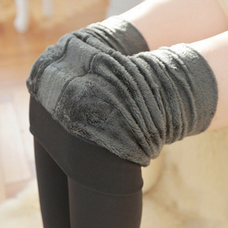Meia-calça grossa forrado de lã para mulheres, leggings sem costura, calça térmica, traje quente, monocromático, emagrecedor, inverno