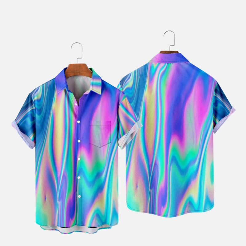 Chemises imprimées de créateur pour hommes, chemises d'été respirantes, plage hawaïenne, Harajuku Aurora, vêtements pour hommes, 2024