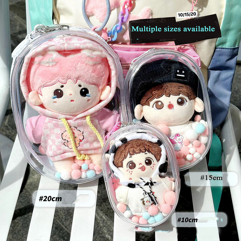 15/20cm Plush Doll Display Bag Transparent Thicken Cotton Doll Outing Dustproof Storage Pouch Keychain Mini Bag Accessories