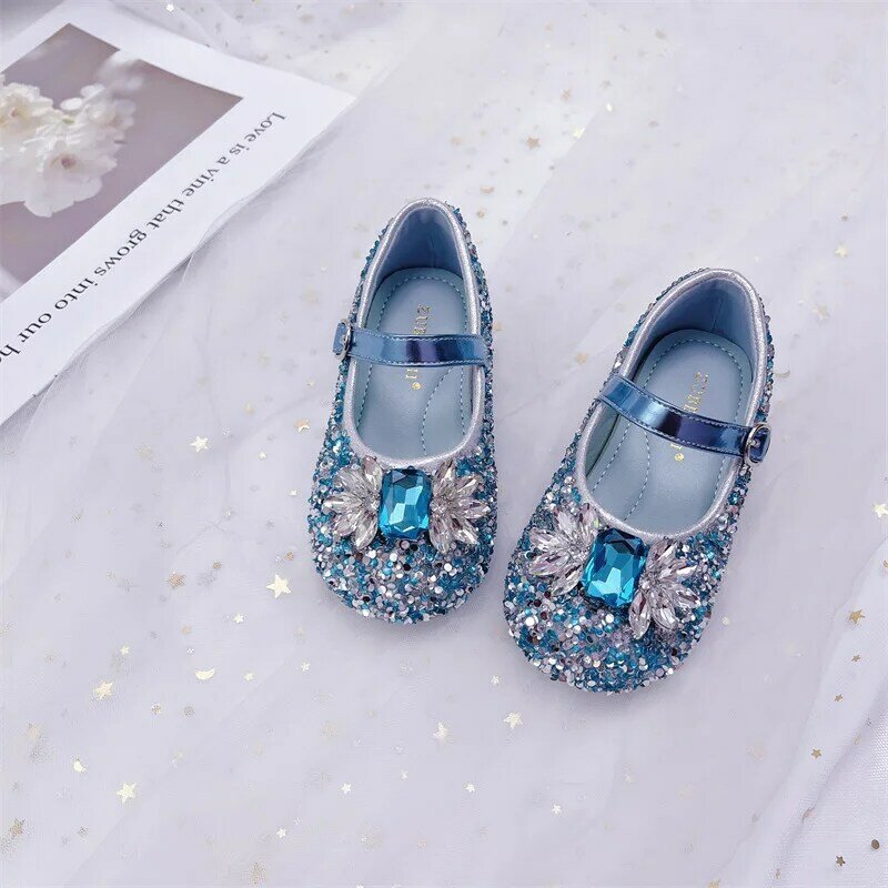 Обувь для девочек с кристаллами, весенняя обувь принцессы, блестящие детские кожаные туфли, модная обувь с мягкой подошвой, обувь для девочек