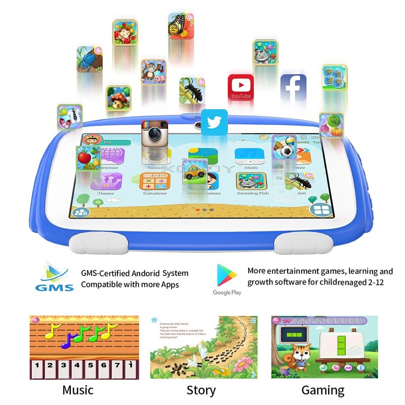 Nuovo 7 pollici Cartoon Kids Tablet Learning Education Games Tablet Quad Core 4GB RAM 64GB ROM Dual camera regali per bambini