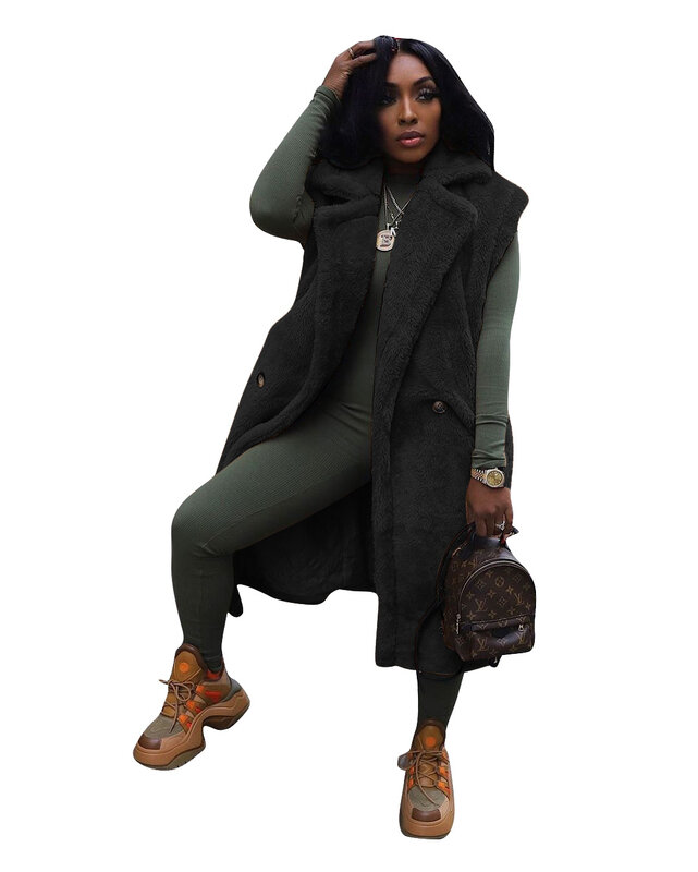 SUSOLA 여성용 모피 테디 질렛, 겨울 테디 베어 롱 재킷, 라펠 인조 양모 겉옷, 가짜 양 모피 조끼, 질레트 코트