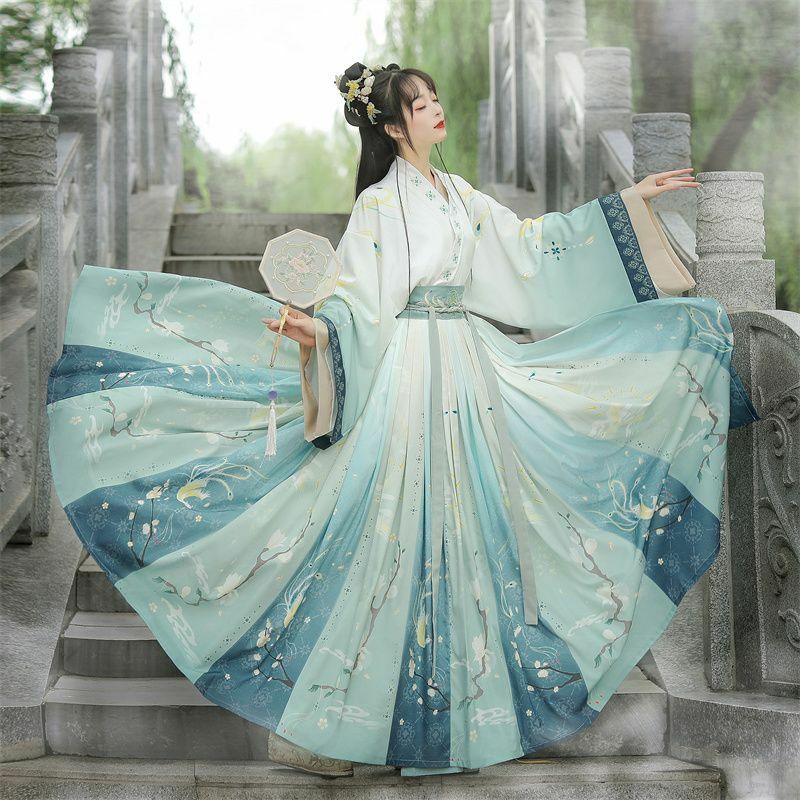 Vestidos de fadas bordados florais femininos, trajes orientais de hanfu vintage, princesa antiga tradicional, estilo chinês, roupas diárias