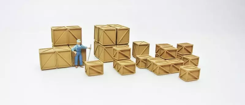 Train Cargo Box avec cadre en bois, scène modèle, station, côté rail, ornements, 00-simulation, 1/64, 1/87