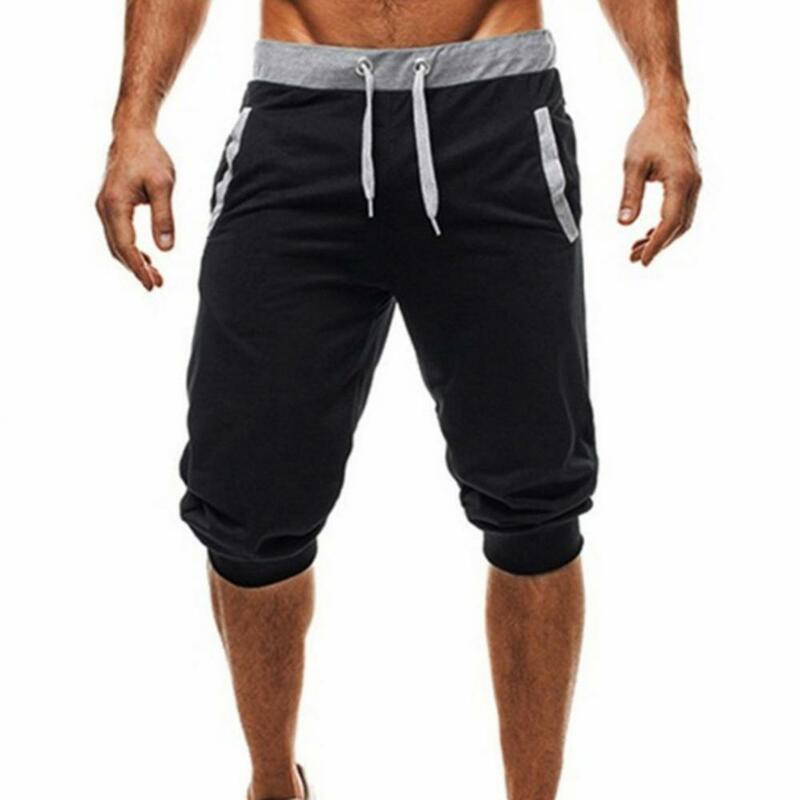 Pantalones bombachos de verano para hombre, pantalón de chándal deportivo con cordón, ropa deportiva ajustada para el trabajo diario, color negro