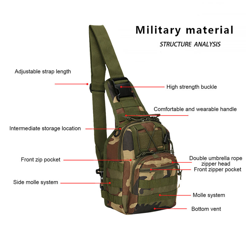 600D torba na ramię Oxford wodoodporny EDC Molle piterek taktyczna wojskowa plecak multi-pocket Zipper torba na klatkę piersiowa na zewnątrz