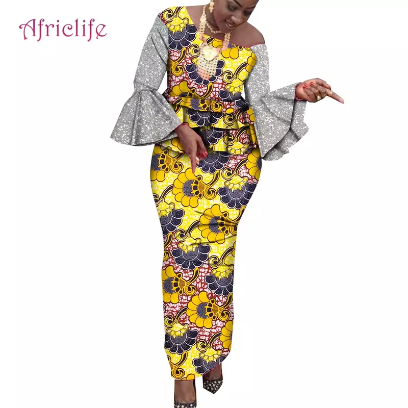2 peça conjunto dashiki africano nova moda roupas femininas fora do ombro mais tamanho saia ternos para senhora evenning vestido de festa wy1010