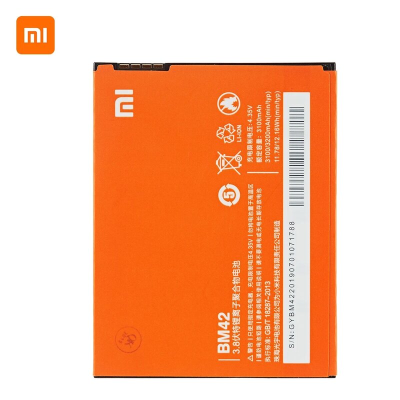 Оригинальный аккумулятор Xiaomi BM42 100% мАч для Xiaomi Redmi Note Hongmi Note BM42, сменные батареи для телефона