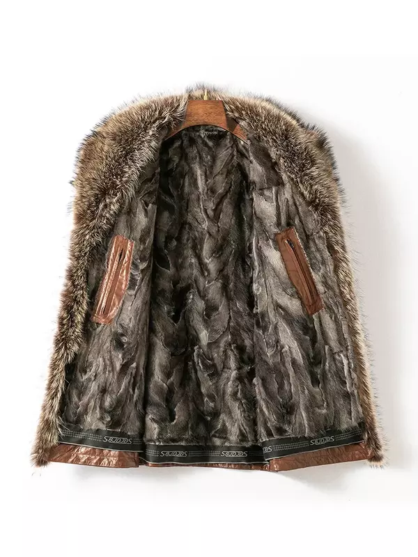 Tcyeek Winter Warm Raccoon Dog Fur Collar Coat Man Natural Mink Fur Liner Jacket Men Clothes Casual Sheepskin Real Leather Coats
