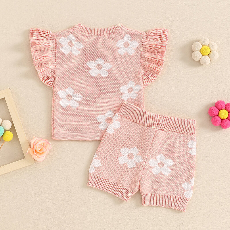Conjuntos de verano para niña recién nacida, camisetas sin mangas con volantes florales, pantalones cortos elásticos, ropa bonita de 2 piezas