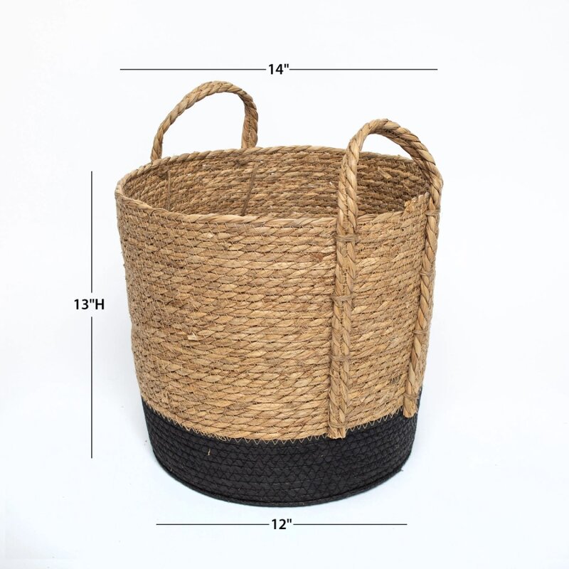 Round Seagrass Baskets, Natural, Black, Set of 2, Large & Medium
