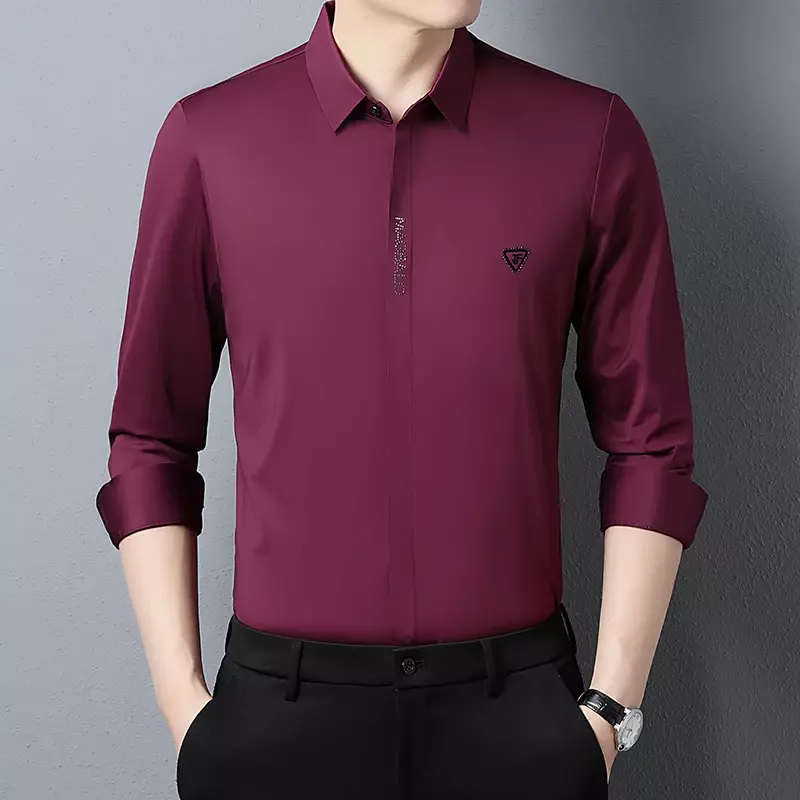 Fashion Men's Slim Fit Formal Shirt Man Long Sleeve High Quality Non-ironing Soft Shirts Tops