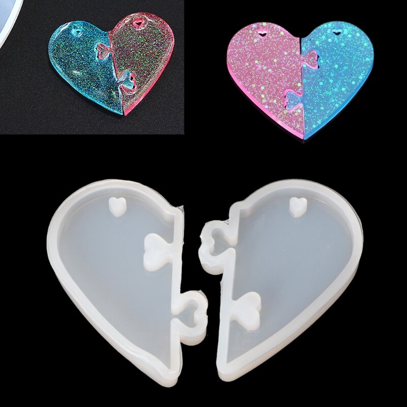 Y1ub casais chaveiros moldes forma coração colar pingente moldes resina coração para presentes do dia mães moldes