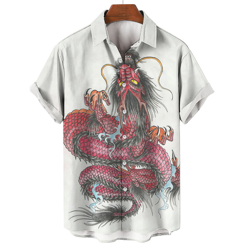 Hawaiian Men's Oversized Casual Shirt 3d Print Dragon And Tiger Luxury Streetwear Clothes For Short Sleeve Lapel Vintage XS-5XL