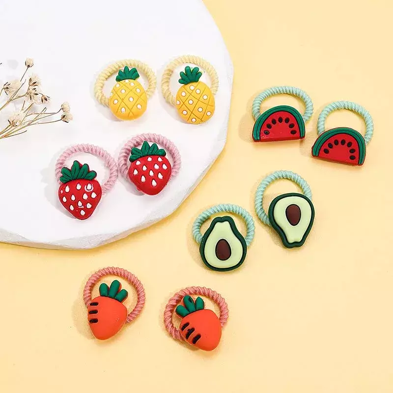 Oaoleer 10Pcs/set Cute Cartoon Animal Fruit Elastic Hair Bands For Kids Girls Avocado Rubber Band Ponytail Hold Hair Accessories