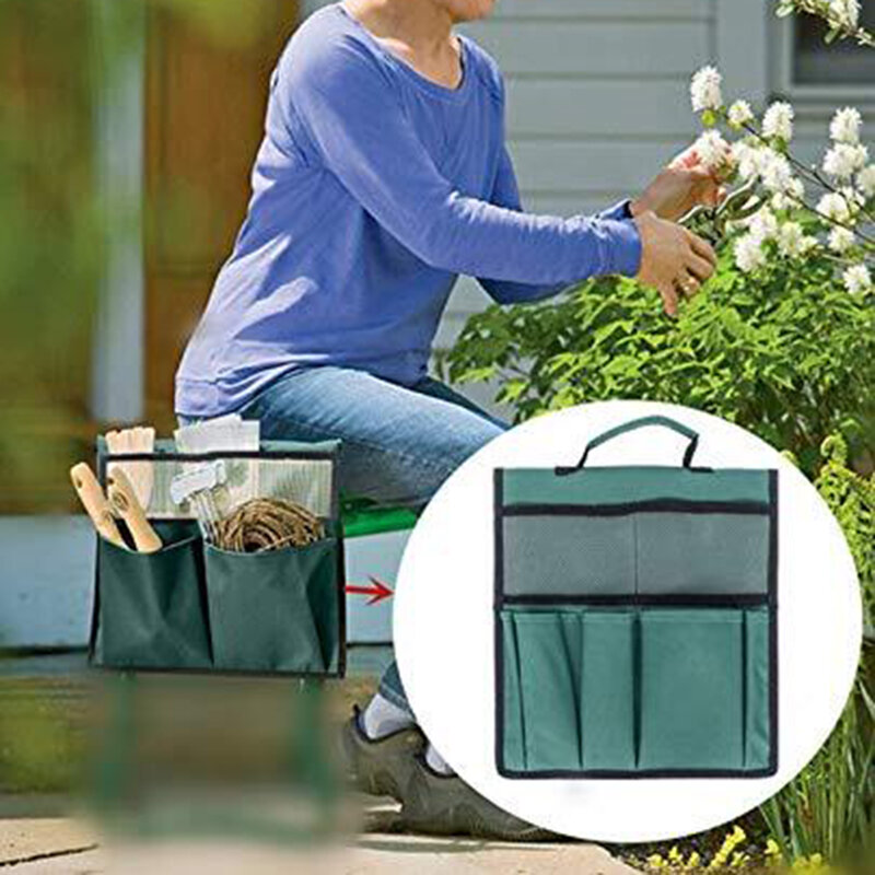 Saco de ferramentas de jardim com vários bolsos, 210D Oxford Cloth, Bolsa suspensa para armazenamento de assentos, jardinagem ao ar livre, 12x3 Polegada, 1Pc