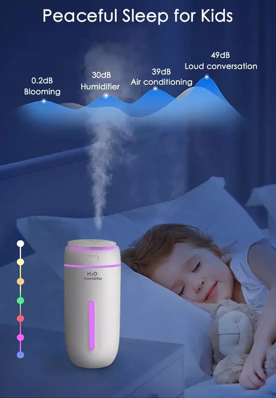 Air Humidifier For Bedroom Car Quiet Office Travel Humidifier 400ml Small USB Humidifier With 7 Colors Night Light Portable Mini