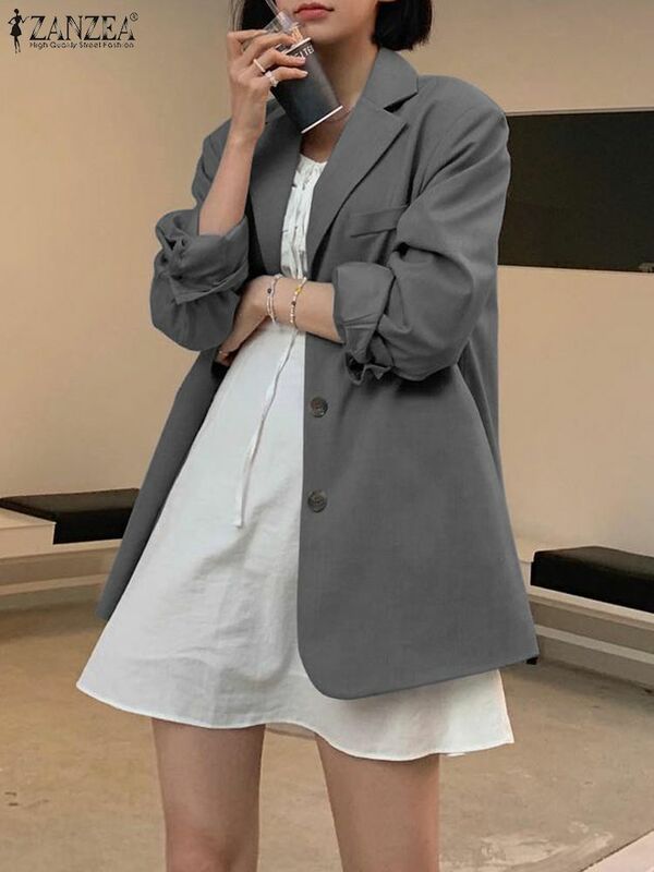 ZANZEA Women Suit Collar Blazer Elegant Long Sleeve Formal Office Coats 2023 Autumn Winter Buttons Solid Color Casual Outwear