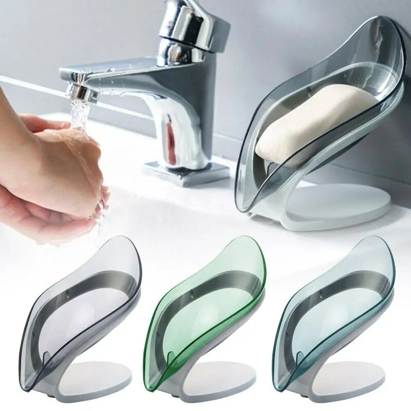 1 buah piring sabun daun untuk Pancuran kamar mandi tempat sabun kering anti-selip pegangan spons plastik untuk akses dapur kamar mandi K1j1