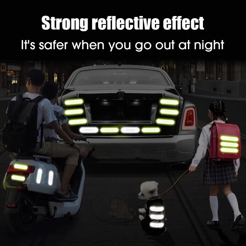 Aviso de segurança Adesivos reflexivos, faixa de alta visibilidade, fita refletora impermeável para passeios noturnos, caminhadas, carro, 80-10pcs
