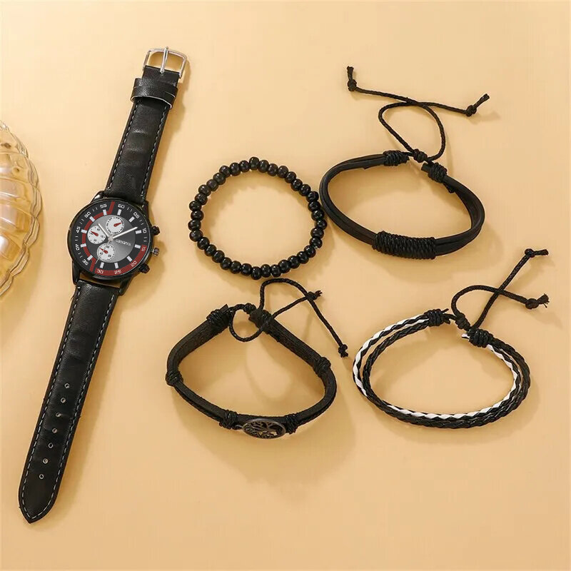 5 Stück Set Mode Herren Business Uhren für Männer schwarzer Baum des Lebens Hands eil Luxus Mann Sport lässig Quarzuhr reloj hombre