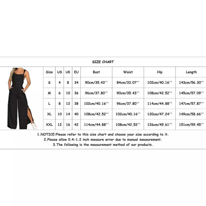 2024 New Solid Color Sleeveless Side Pocket Casual Wide Leg Side Button Dress Jumpsuit Women   Jumpsuits