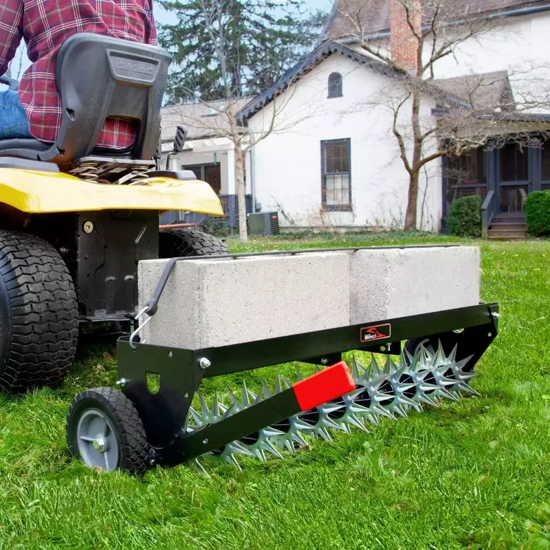 Tow Behind Spike Aerator with Transport Wheels, 40" Garden Soil Relaxation