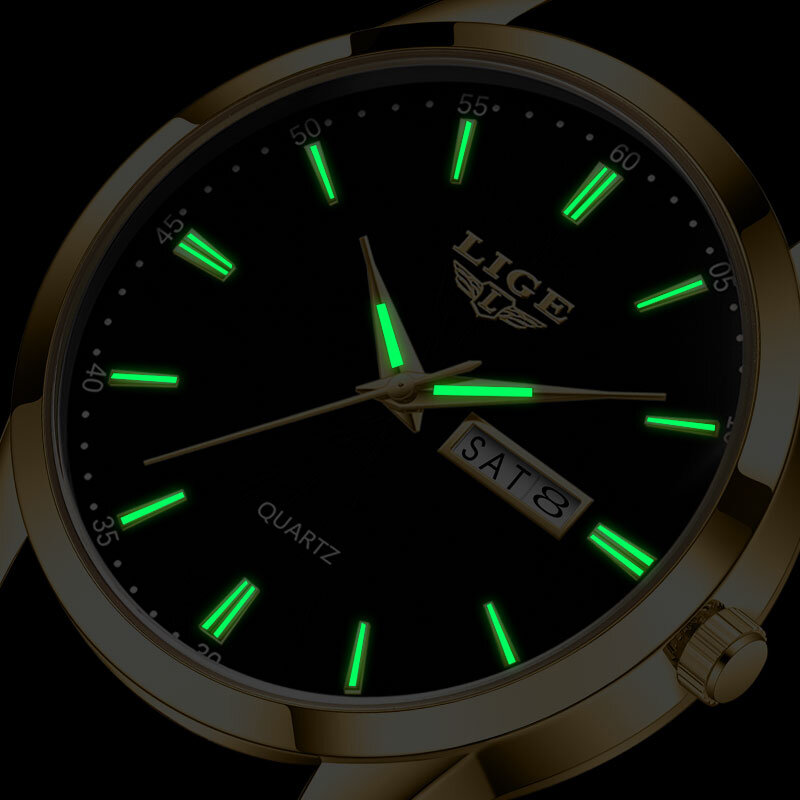 최고 브랜드 남성용 쿼츠 시계, LIGE 비즈니스 야광 방수 시계, 풀 스틸 스트랩 손목 시계, Relogio Masculino
