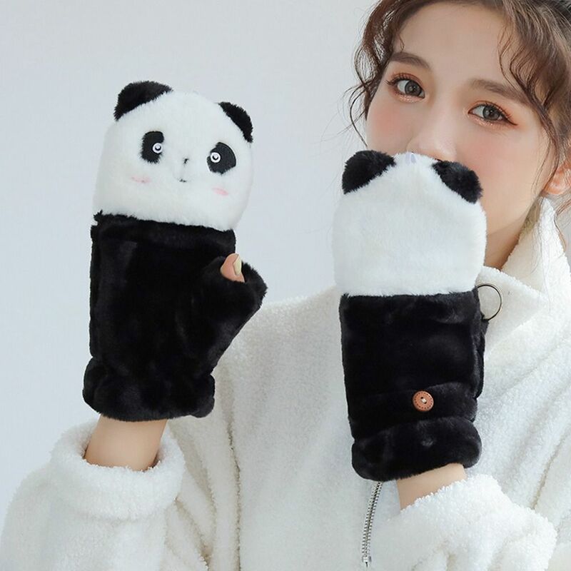Winter Thick Warm Fur Rabbit Flip Half Finger Gloves Fingerless Gloves Plush Mittens Touch screen
