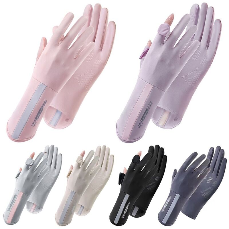 Солнцезащитные перчатки средней длины, модные эластичные велосипедные перчатки из ледяного шелка для вождения, тонкие противоскользящие солнцезащитные перчатки, спортивные