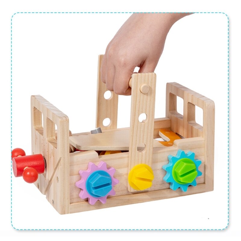 Creación caja herramientas madera, juguete educativo para niños pequeños, tuerca tornillo para jardín infantes,