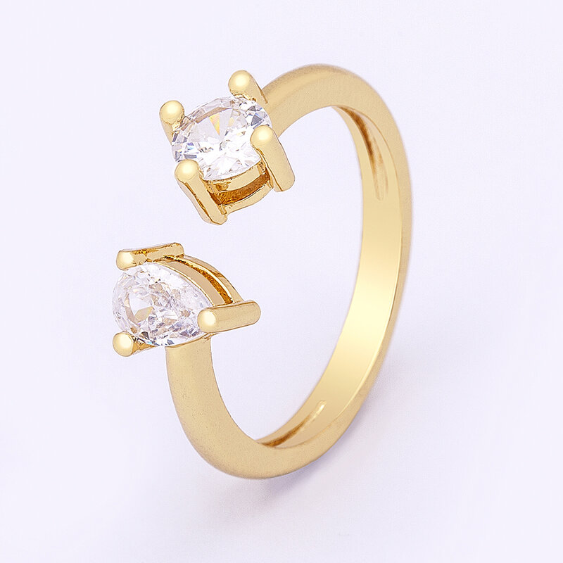 AIBEF Classic Water Drop Design Micro Paved Zircon Adjustable Gold Ring Women Elegant Jewelry Wedding Engagement Gift Wholesale