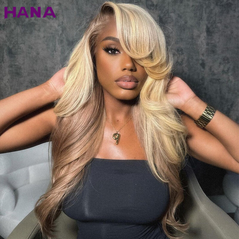 HD 13x4 Lace Frontal Wig Body Wave Ombre Honey Blonde Brown Colored Human Hair Wig For Women Peruvian Lace Front Wig 180%Density