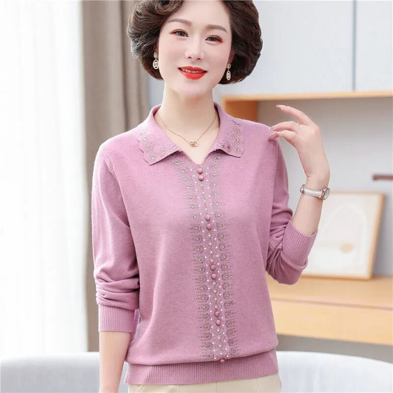 2024 New Middle-aged Mother's Sweater Women's Pullovers  Spring Autumn Casual Elegant Cashmere Sweater Knitwear Female