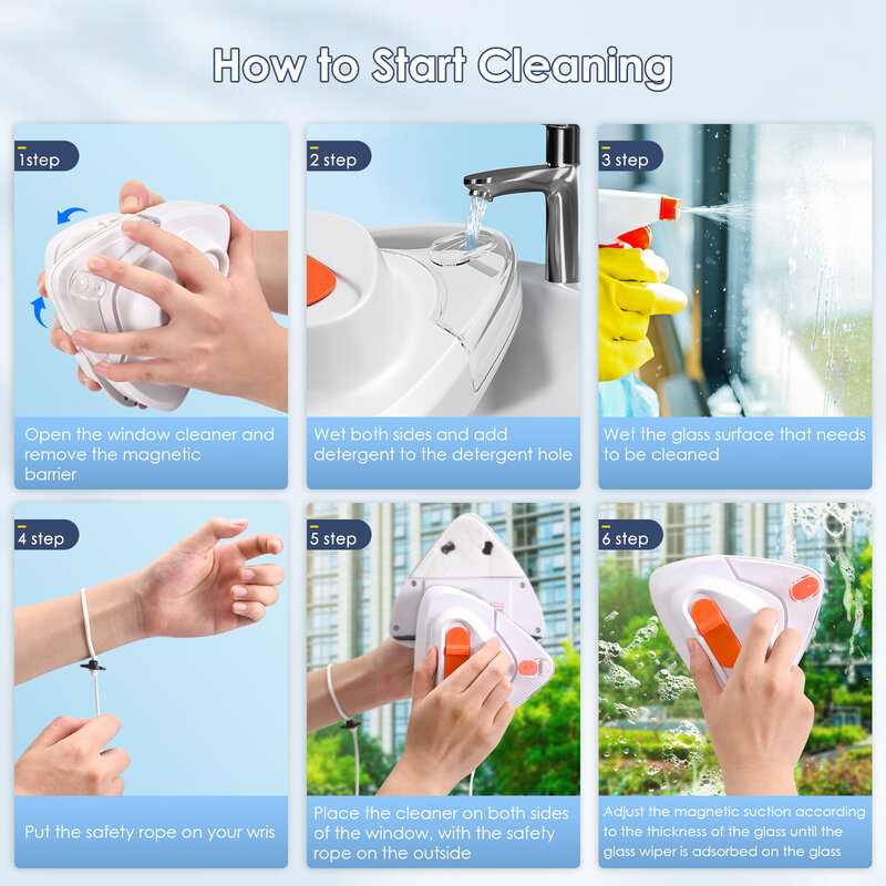 Detergente per finestre in vetro magnetico a doppia faccia strumento per la pulizia della casa tergicristallo automatico per il drenaggio detergente per finestre in vetro