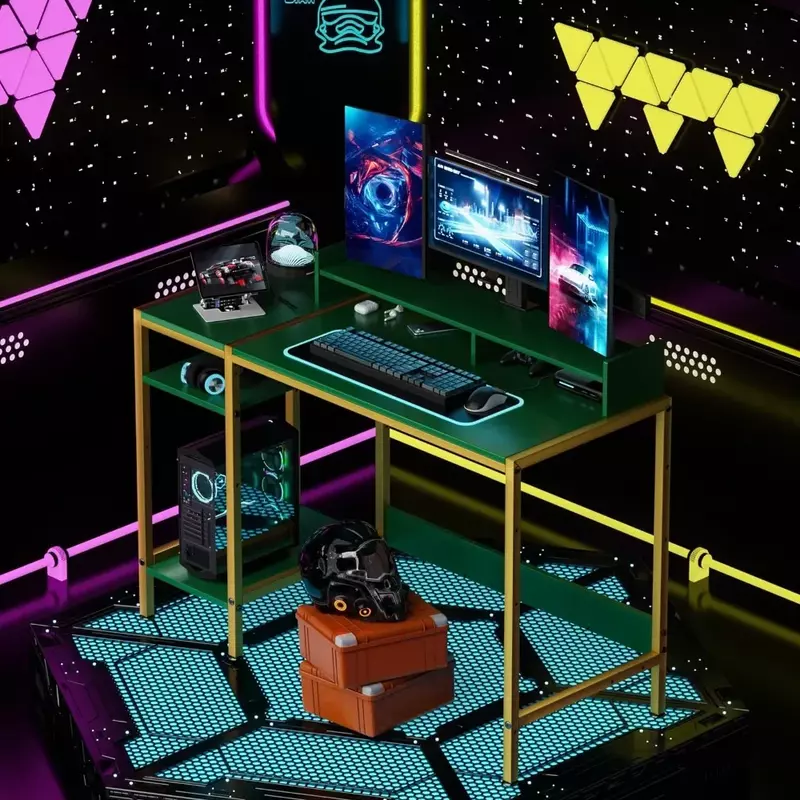 Игровой компьютерный стол с пространством для хранения, письменный стол на 2 монитора, регулируемое пространство для хранения, офисный угловой стол