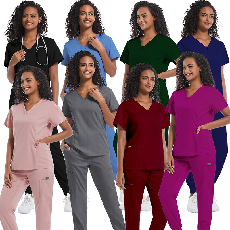 여성 스크럽 의료 유니폼, 스크럽 탑, 조깅 간호사 액세서리, 병원 치과 클리닉, 미용실 스파 작업복