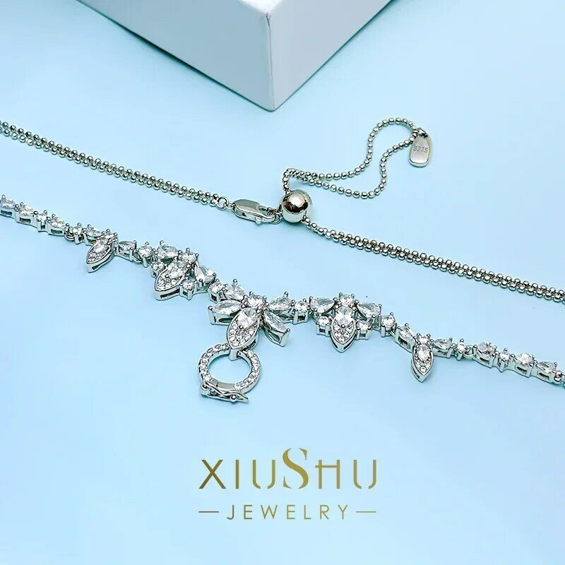 Pożądanie lekki luksusowy kwiat regulowany 925 srebrny uniwersalny łańcuszek inkrustowany diamentami o wysokiej zawartości węgla, modny i elegancki