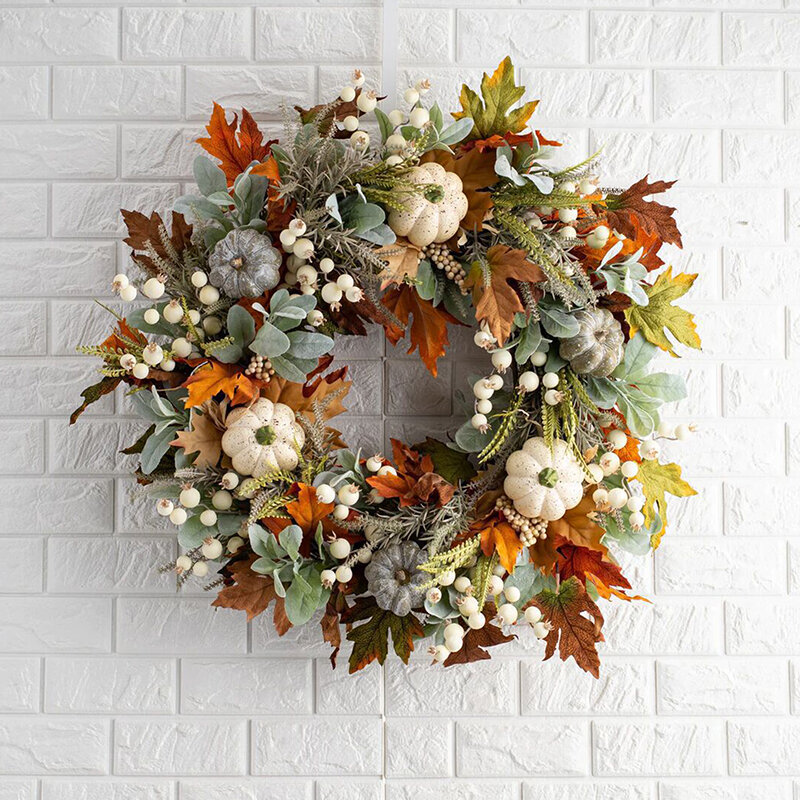 秋のカエデの葉とドアのための楕円形の花輪,収穫の装飾,フェスティバルの吊り花輪,感謝祭